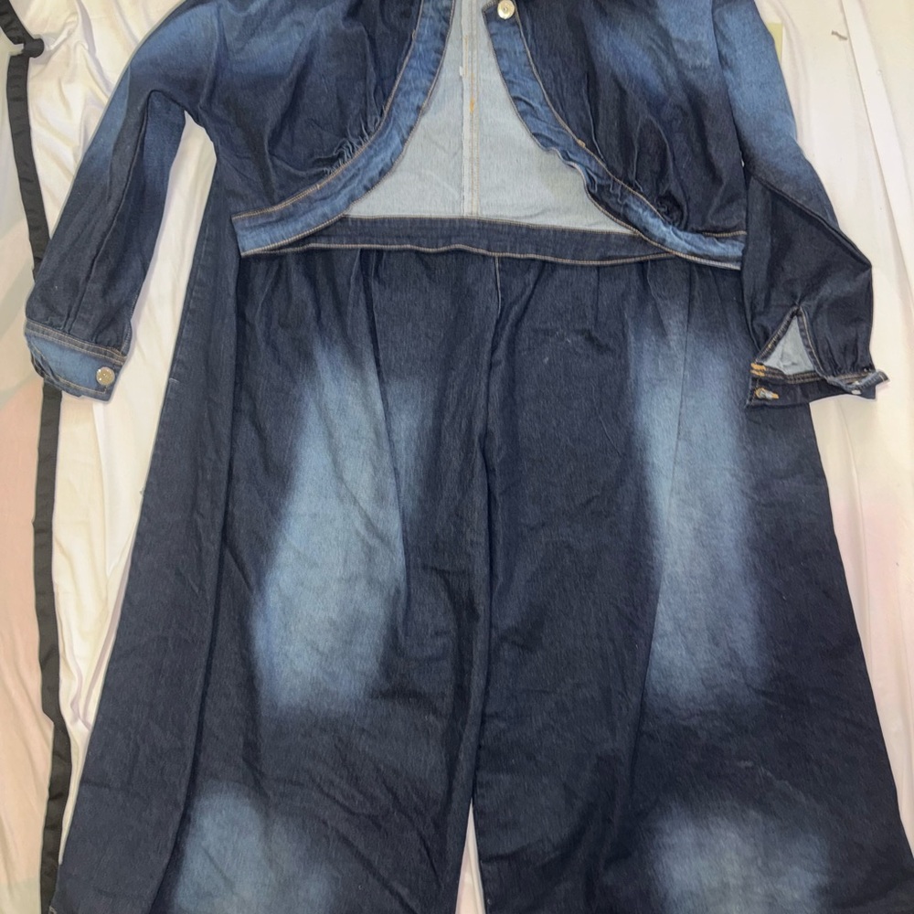 Wide Leg Denim Jumpsuit - Dark Blue